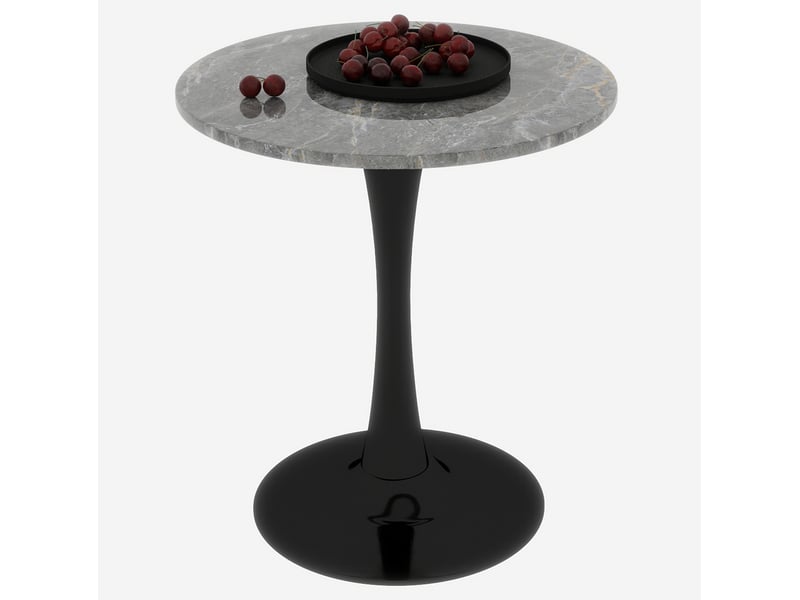  Table à manger ronde 70 cm noire et grise, marbre artificiel, pied central en fer  - Conforama A