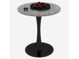 Table à manger ronde 70 cm noire et grise, marbre artificiel, pied central en fer