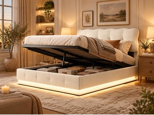 Lit coffre 140x190 cm <strong></strong>  <strong></strong> coloris beige