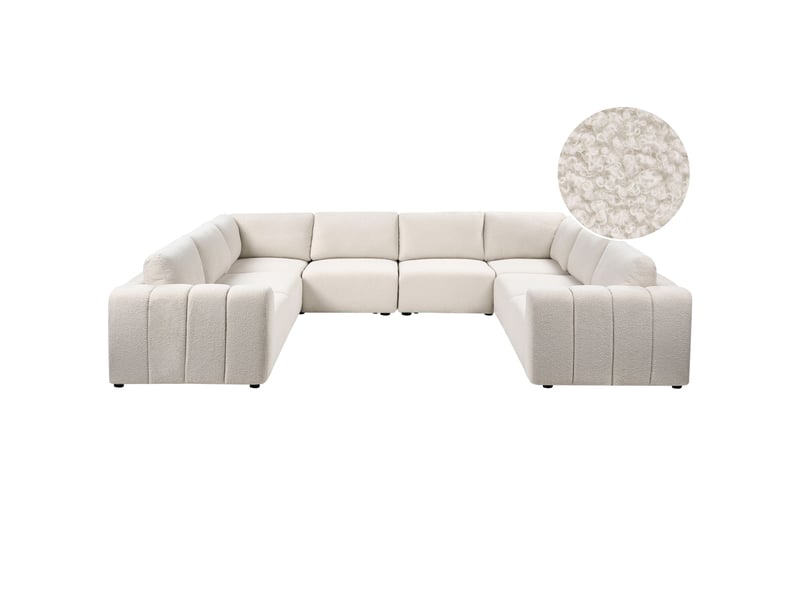 Canapé modulable en forme de u 8 places kivvik bouclé blanc cassé - Conforama A