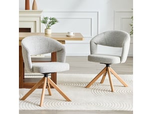 Lot de chaises 2 pièces chaise repas rotation silencieuse à 360° style rétro luxe tissu structuré gris clair pieds en bois massif dossier courbé usage