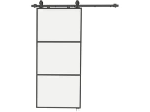 Porte coulissante en verre dépoli avec système de rail, kit de montage, fermeture douce, acier noir, installation facile pour intérieur moderne