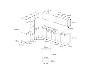 Vicco cuisine, blanc campagneblanc, 180cm plan de travail anthracite