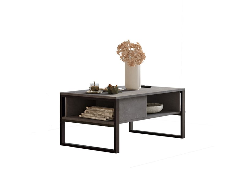  Table basse table de salon en bois mdf mélaminé argent l 100 cm avec structure métal industriel  - Conforama E