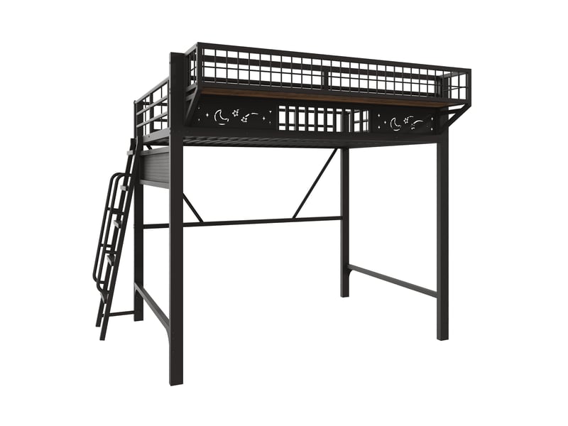 Lit mezzanine 140x200 cm, rangements, espace inférieur ouvert, structure métal, noir OMNIGLINT TRADING LTD - Conforama A