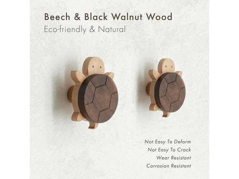  Crochets muraux en bois motif tortue naturelle, pour chambre d'enfant, lot de 3, marron  - Conforama D