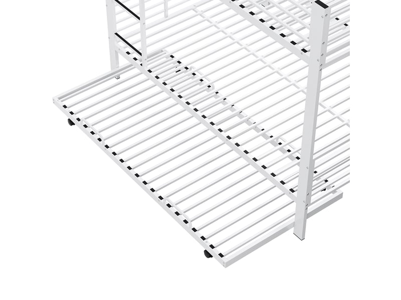  Lit superposé 3 places 140x200 cm avec lit gigogne en métal couleur blanc, sans matelas, design industriel  - Conforama E