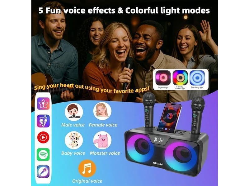  Systeme karaoke portable 30w bluetooth 5.0 2 micros uhf sans fil  - Conforama D