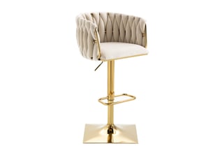 Tabouret de bar pivotant et réglable en hauteur assise ivoire pieds dorés