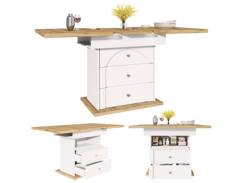  Table à manger extensible 110-140x80 cm avec meuble de rangement intégré, table gain de place pour 4 à 6 personnes  - Conforama C