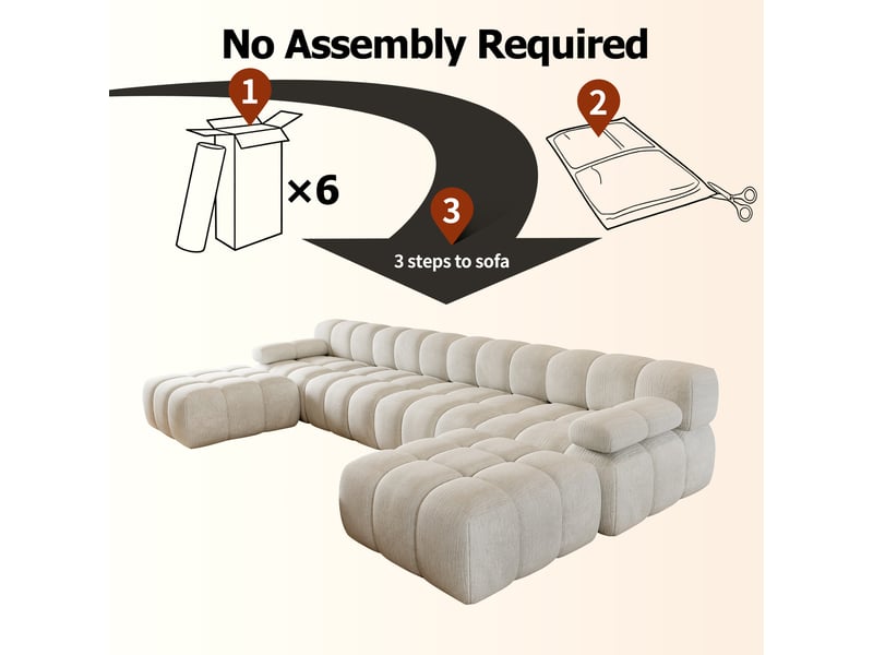  Canapé d'angle en u 4 places, 400 cm, sans montage, mousse compressée, pour salon, chambre et appartement, blanc  - Conforama D