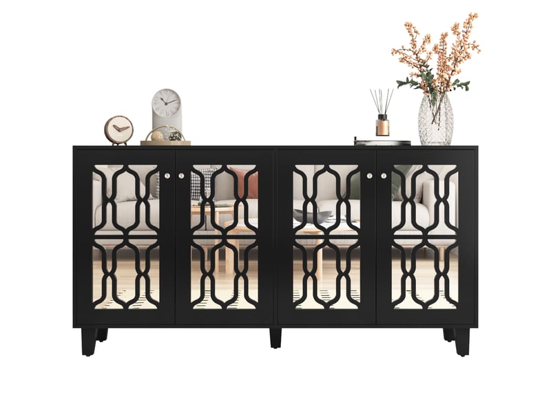 Buffet noir, 4 portes, rangement, portes vitrées, structure robuste, finition haut de gamme - mdf - 160x40x84cm  - Conforama A