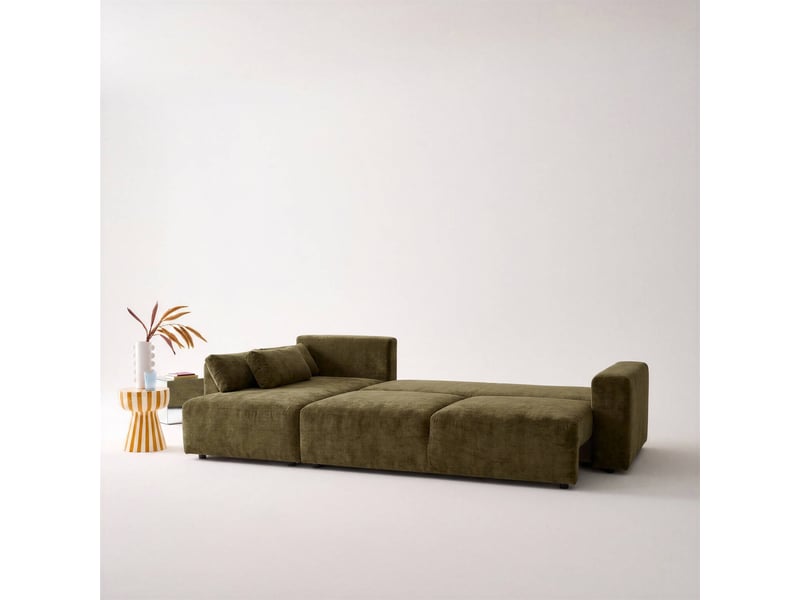  Canapé d'angle convertible réversible 3 places tissu chenille avec coffre de rangement kaki - theo  - Conforama E