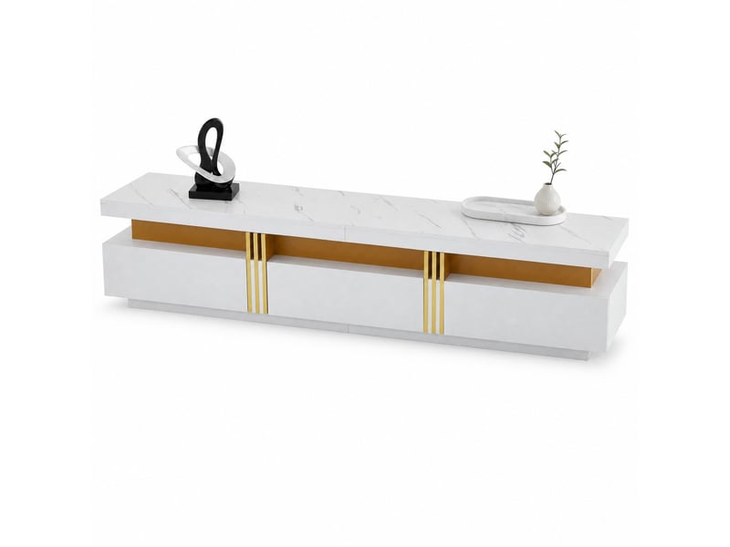  Meuble tv blanc à décor marbre 200 x 40 x 42 cm avec 3 tiroirs  - Conforama A