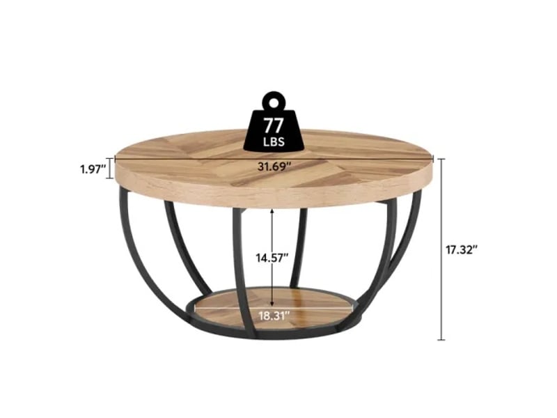  Table basse ronde en mdf et métal coloris bois ø80x45 cm  - Conforama C