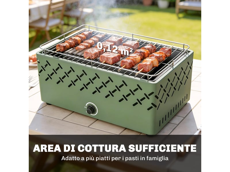  Barbecue à charbon portable avec ventilateur intégré, surface 45,5 x 29 cm, vert clair  - Conforama W