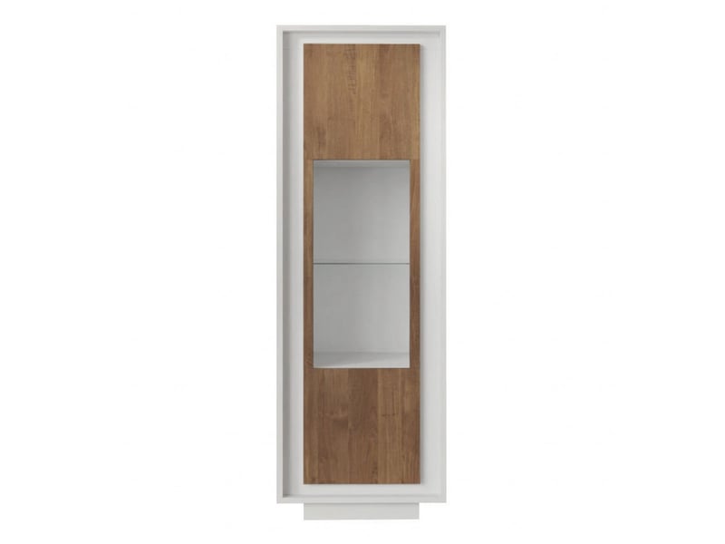 Vitrine 1 porte blanc laqué façades aspect bois finition mercure et verre piètement socle - azonto AZONTO - Conforama C