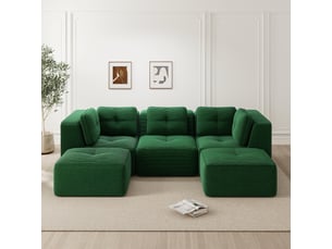 Canapé panoramique modulable 3 places velours côtelé vert – 297 x 177 x 69 cm
