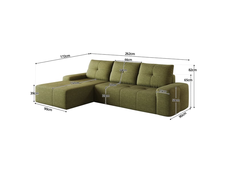  Canapé d’angle 3 places en tissu vert olive, 262x172x82 cm  - Conforama C