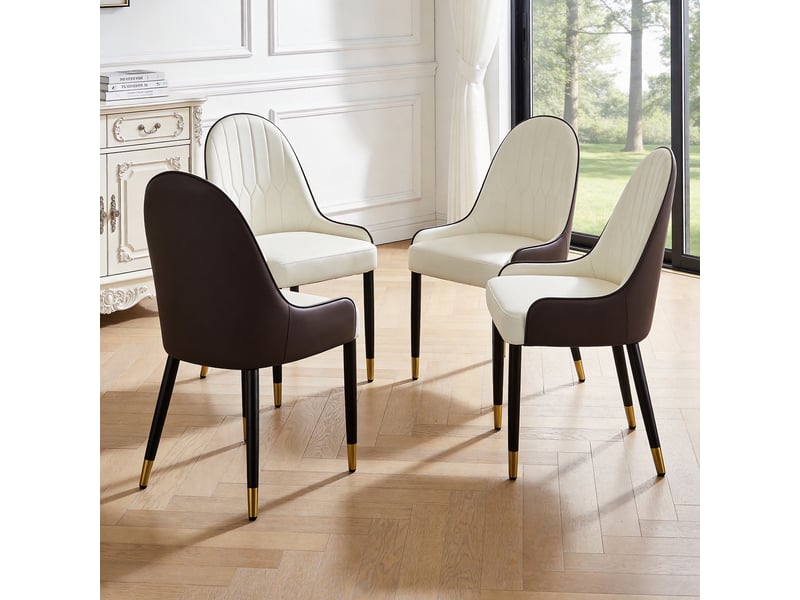  Lot de 2 chaises de salle à manger - 43x44x91 cm - chaises rembourrées bicolores en pu avec pieds en métal - blanc et marron  - Conforama C