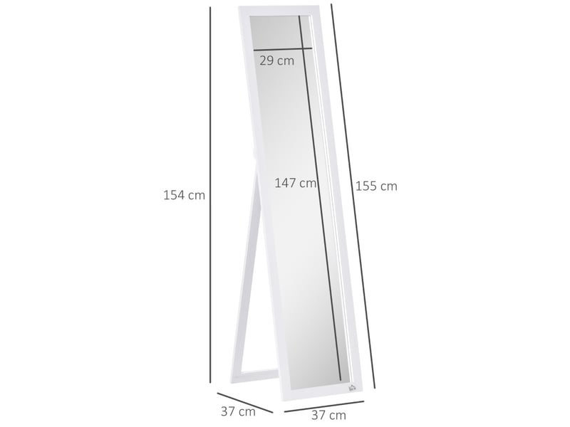  Miroir sur pied et mural 37 x 37 x 154 cm – blanc – vue en pied, cadre mdf rectangulaire intemporel  - Conforama C