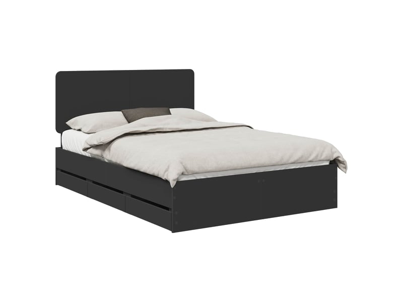 Lit double- lit adulte -  cadre de lit avec tiroir noir 150 x 200 cm bois ingénierie  - Conforama A