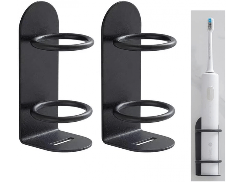  Porte-brosse à dents mural pour salle de bain, sans perçage, lot de 2 (noir)  - Conforama A