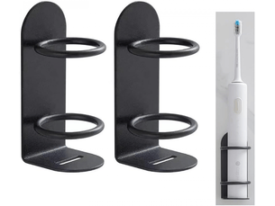 Porte-brosse à dents mural pour salle de bain, sans perçage, lot de 2 (noir)