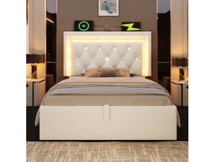 Lit coffre 90x200 cm VIVRYN coloris beige