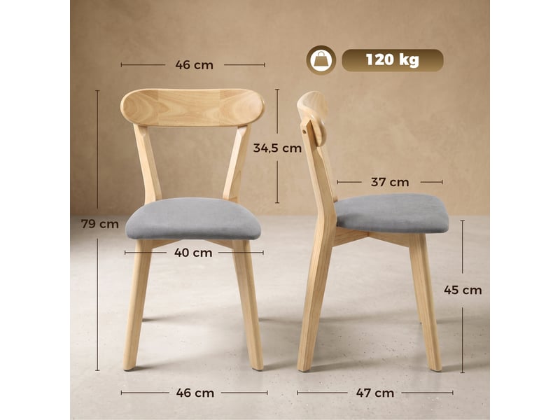  Lot de 4 chaises de salle à manger, chaises cuisine, assise rembourrées en lin, dossier incurvé, gris et bois naturel  - Conforama C