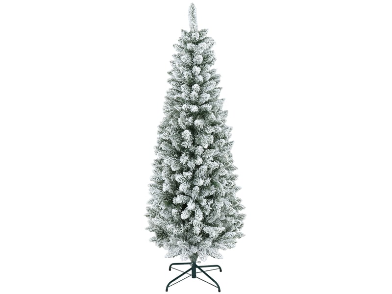  Albero di natale 182.88cm con 479 rami innevati, design alto e stretto con base pieghevole, verde  - Conforama A