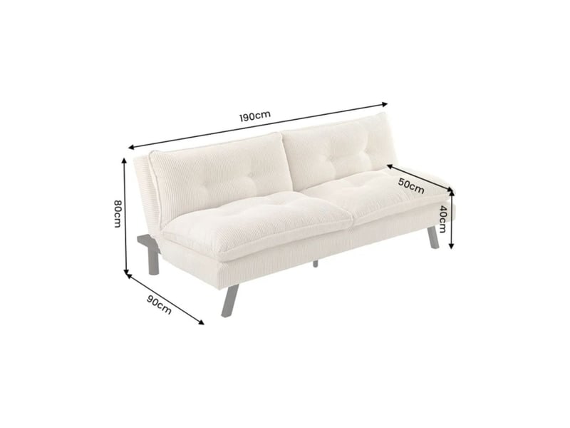 Canapé convertible azena 3 places en tissu côtelé – beige clair et noir – 190 x 80 x 90 cm - Conforama C
