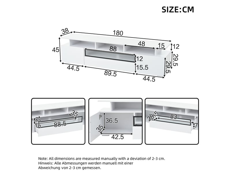  Meuble tv 180x40x50, design contemporain brillant avec rangement intégré meuble tv avec rangement  - Conforama C