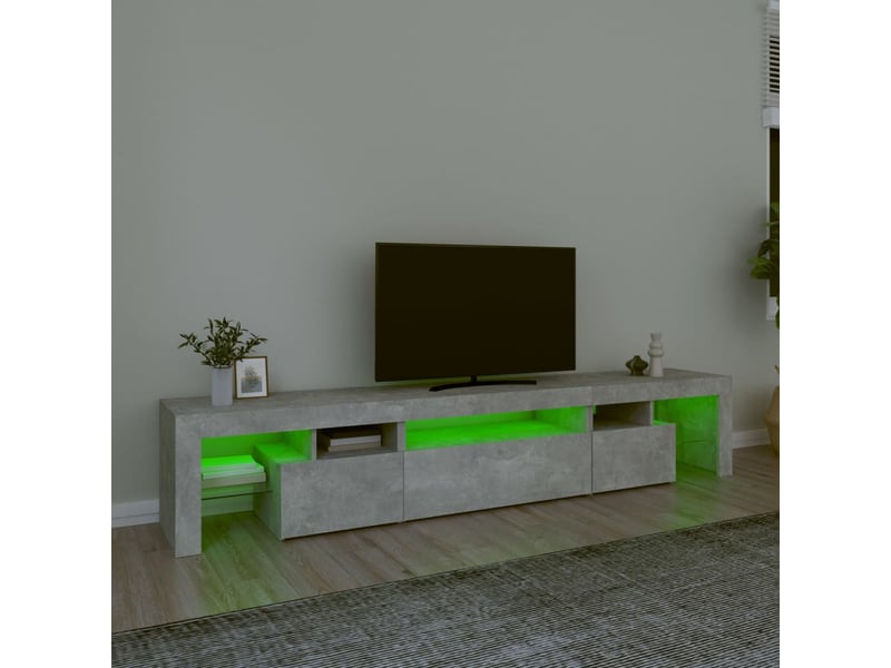  Meuble tv - banc tv - meuble de rangement avec lumières led gris béton 215x36,5x40 cm  - Conforama D