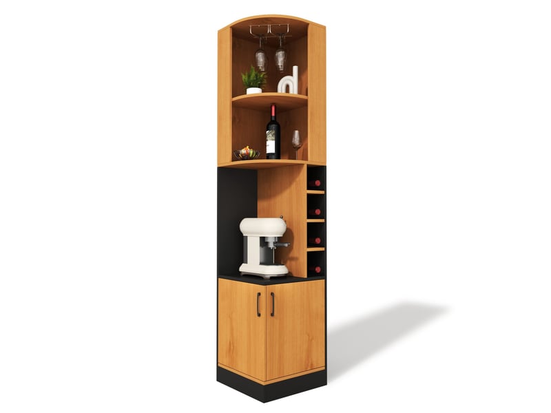  Meuble d’angle à vin 40x40x182 cm, mdf coloris naturel, rangement à la verticale, porte-verres intégré  - Conforama A