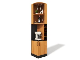 Meuble d’angle à vin 40x40x182 cm, mdf coloris naturel, rangement à la verticale, porte-verres intégré