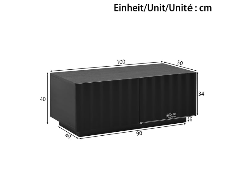 Meuble tv et table basse avec 6 tiroirs à motif ondulé - pour salon - en mdf et panneaux de particules - noir - Conforama D