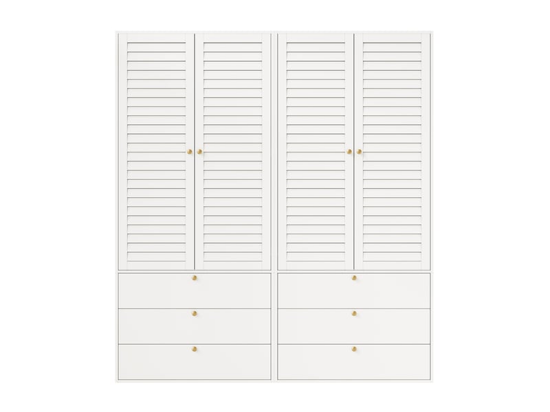 Armoire 4 portes avec 6 tiroirs 180x50x200 cm en panneau de particules blanc - Conforama A