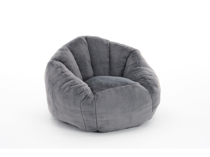  Fauteuil poire enfant souple en peluche grise, mousse, 75 x 70 x 52 cm  - Conforama A