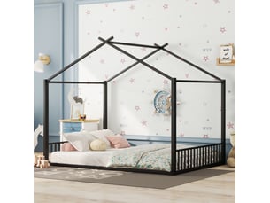 Lit cabane 140x200 cm <strong>MAISENTIEL</strong>  <strong></strong> coloris noir