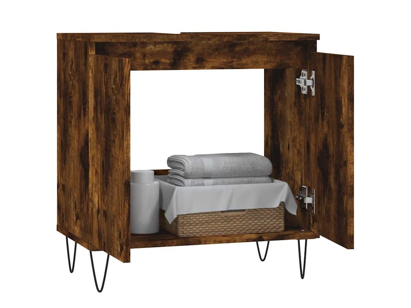  Amoire de salle de bain chêne fumé 58x33x60cm bois d'ingénierie shl1868  - Conforama C