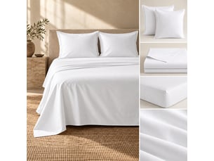Ensemble literie 4 pièces drap plat 240 x 300 cm + drap housse 140x190 cm + 2 taies 63x63 cm percale 78 fils blanc