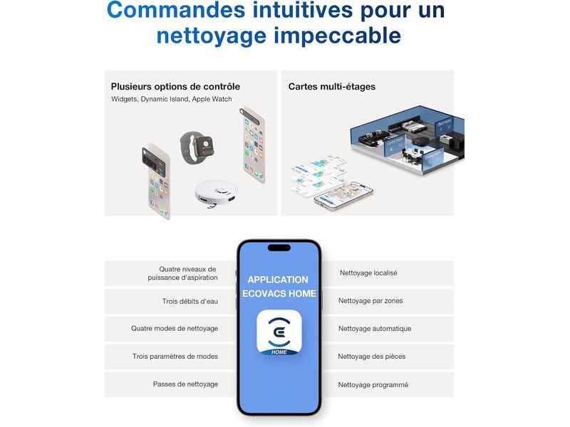 ECOVACS DEEBOT T30e Omni Set Robot Aspirateur Laveur, 25000Pa, ZeroTangle 3.0, Triple V,Station Omni 25000Pa, ZeroTangle 3.0 - Conforama W