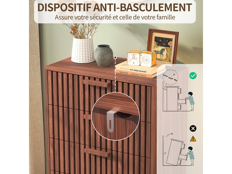  Kefsr commode 4 tiroirs, chiffonnier meuble de rangement style rétro pour chambre, salon et entrée, finition noyer, 60x34x91 cm  - Conforama E