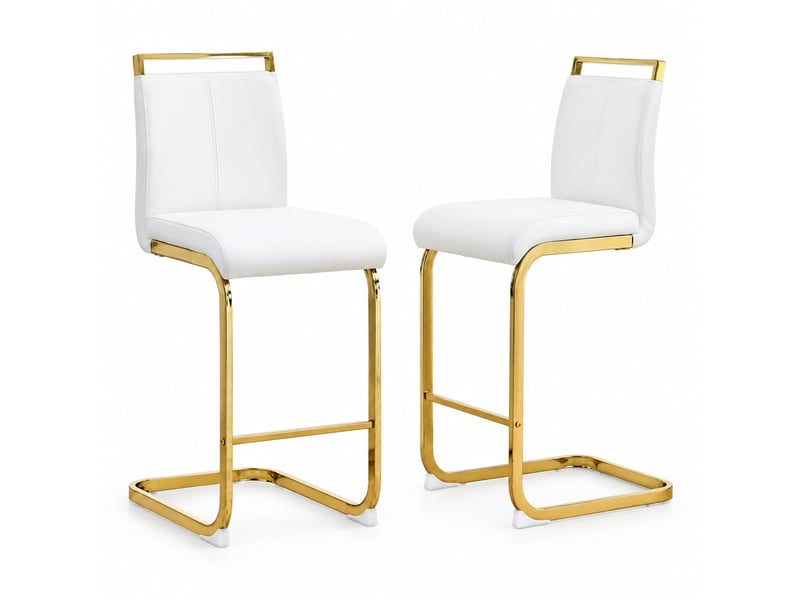  Lot de 2 tabourets de bar avec repose-pieds - lpospi - dossier, pieds en métal, simili cuir blanc et doré  - Conforama A