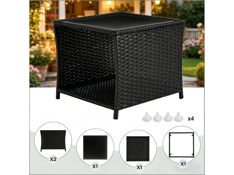  Table de jardin en rotin, petite table d’appoint, table patio avec rangement, table basse extérieure  - Conforama D