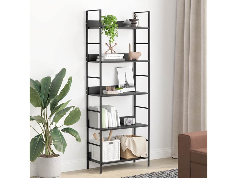  Bibliothèque à 5 niveaux, armoire à livres noir 60x27,6x158,5cm bois d'ingénierie  - Conforama B