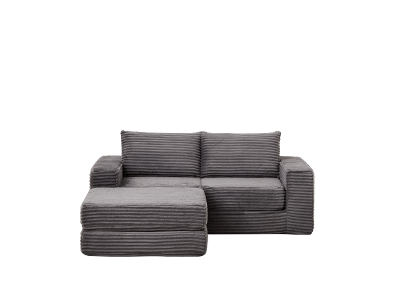 Canapé-lit 2-en-1 en velours côtelé, 2 coussins, accoudoirs carrés, repose-pieds amovible, canapé modulable flexible - Conforama A