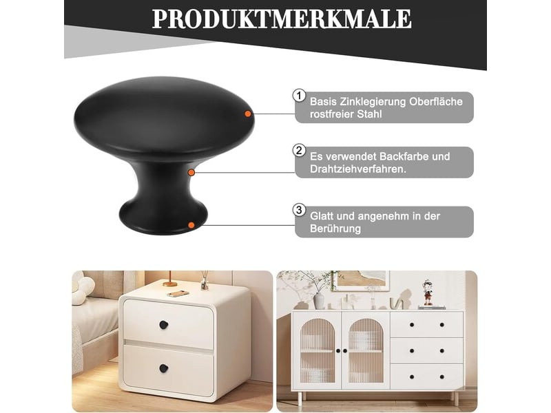 Poignées de meubles toumdafine de 30 mm, poignées vintage modernes pour armoires, rondes de couleur noire  - Conforama A
