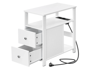 Table basse avec 2 tiroirs, 2 niches ouvertes et prises usb, pour salon et chambre, 60 × 60 × 30 cm